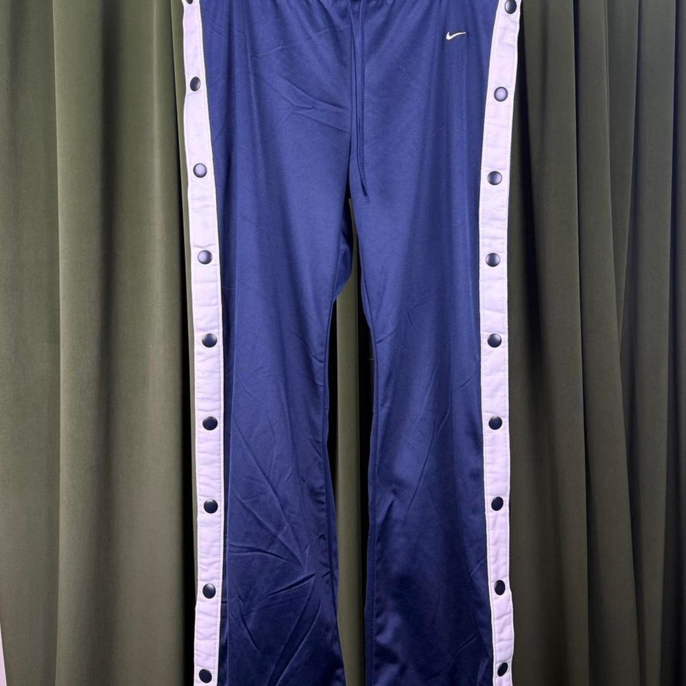 Nike Womens Navy Blue White Snap Button Side Track Pants Sportswear XL